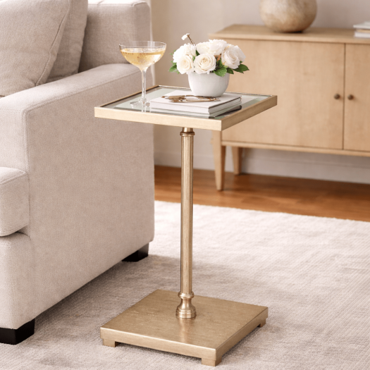 Henzler 26 W x 60 H x 26 D Champagne Square Accent Table with Mirror Top