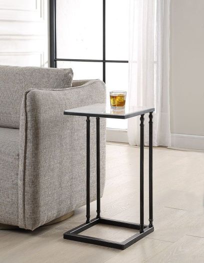 Henzler 30 W x 63 H x 33 D Black Rectangle C Table Table with Marble Top