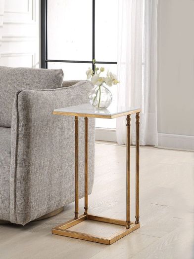 Henzler 30 W x 63 H x 33 D Gold Rectangle C Table Table with Marble Top