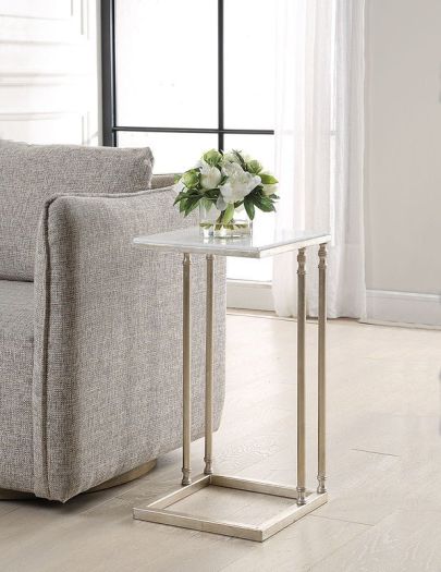 Henzler 30 W x 63 H x 33 D Silver Rectangle C Table Table with Marble Top