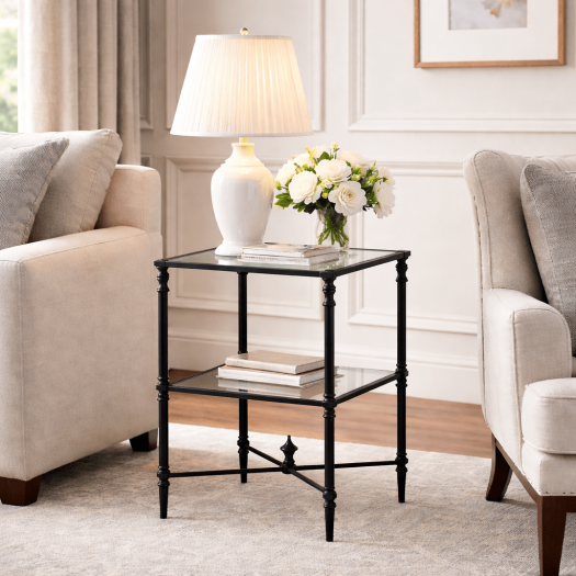 Henzler 33 W x 63 H x 33 D Black Square Accent Table with Glass Top