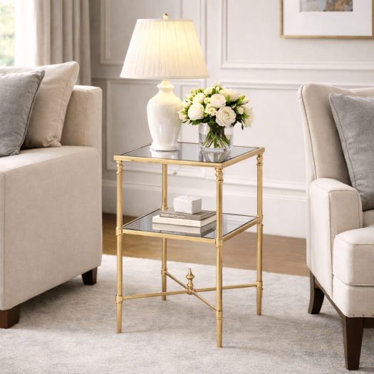 Henzler 33 W x 63 H x 33 D Champagne Square Accent Table with Mirror Top