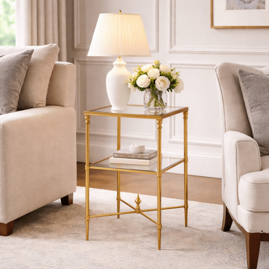 Henzler 33 W x 63 H x 33 D Gold Square Accent Table with Glass Top