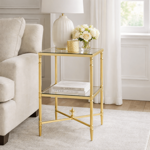 Henzler 33 W x 63 H x 33 D Gold Square Accent Table with Marble Top