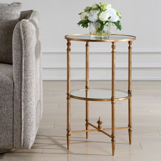 Henzler 40 W x 63 H x 40 D Gold Round Accent Table with Mirror Top