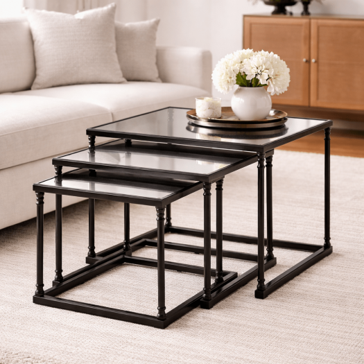 Henzler 62 W x 46 H x 63 D Black Nesting Nesting Table with Mirror Top