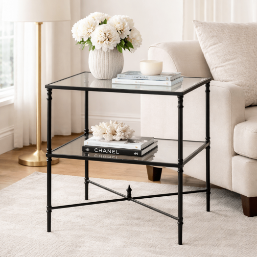 Henzler 65 W x 66 H x 45 D Black Rectangle End Table with Glass Top