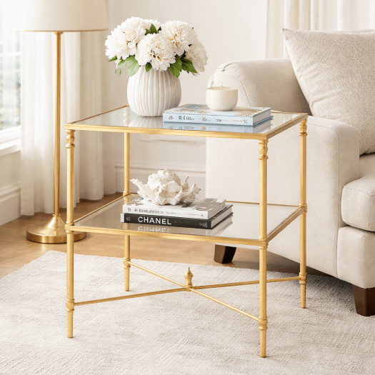 Henzler 65 W x 66 H x 45 D Champagne Rectangle End Table with Mirror Top