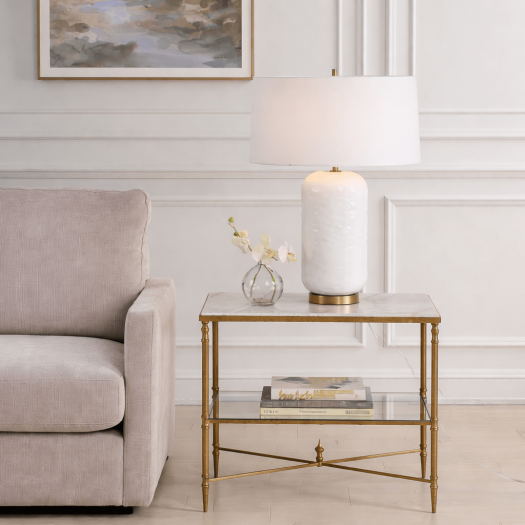 Henzler 65 W x 66 H x 45 D Gold Rectangle End Table with Marble Top