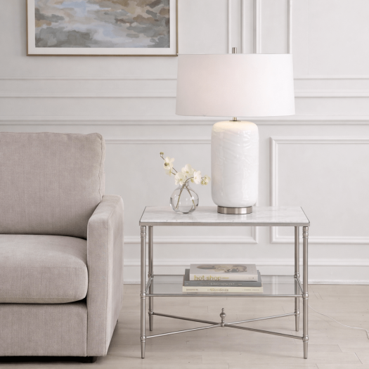 Henzler 65 W x 66 H x 45 D Silver Rectangle End Table with Marble Top