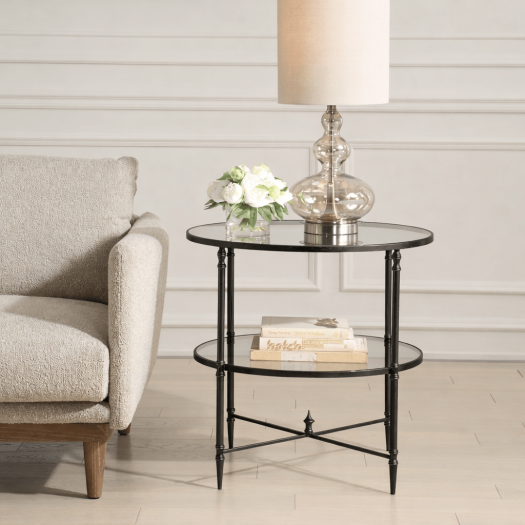 Henzler 68 W x 66 H x 68 D Black Round End Table with Mirror Top