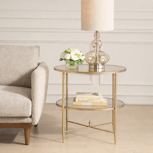 Henzler 68 W x 66 H x 68 D Champagne Round End Table with Mirror Top