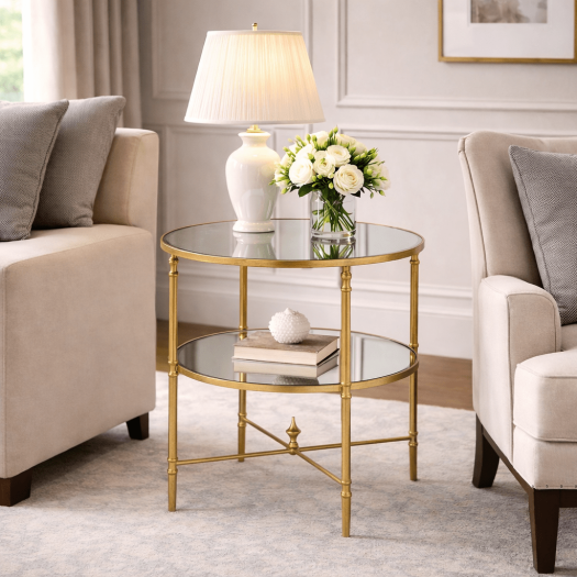 Henzler 68 W x 66 H x 68 D Gold Round End Table with Beveled Top