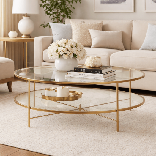 Henzler 93 W x 48 H x 134 D Gold Oval Coffee Table with Mirror Top