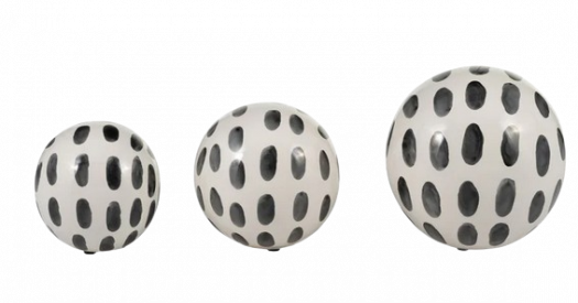 CER, S/3 4/5/6" SPOTTED ORBS, BLK/WHT 