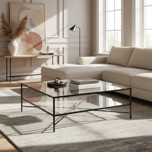 Henzler 126 W x 47 H x 126 D Silver Square Coffee Table with Beveled Top