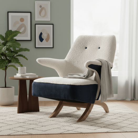 Iris Cream & Indigo Accent Chair