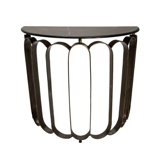 IRON 33" DEMILUNE CONSOLE W/MARBLE TOP, BLACK