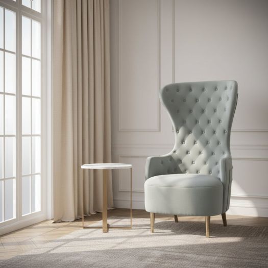 Jezebel Grey Velvet Wingback Chair