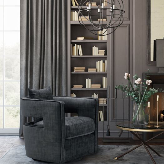 Kennedy Black Textured Velvet Swivel Chair