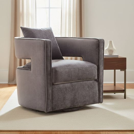 Kennedy Grey Textured Velvet Swivel Chair