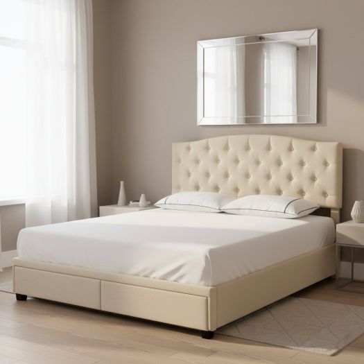 King Tufted Storage Bed - Linen