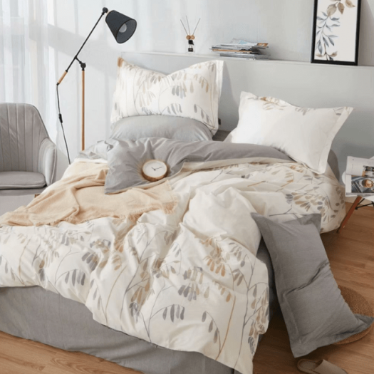 Leaf Pattern Cream & Grey Bedding Set-KING
