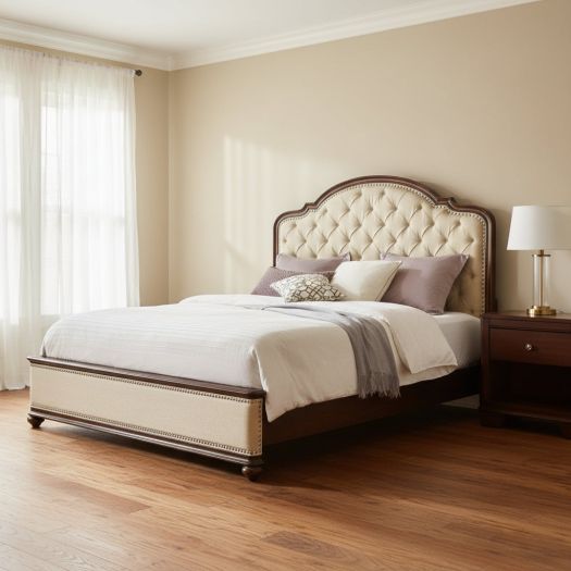 Leesburg Queen Upholstered Bed with Wood Rails