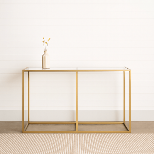 Line Rectangular Gold Console Table Glass