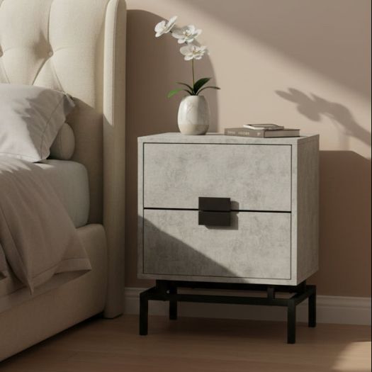 Lola Accent Nightstand with Cement Top in Black