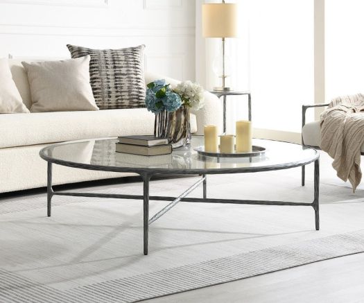 Square Silver Coffee Table with Marble Top