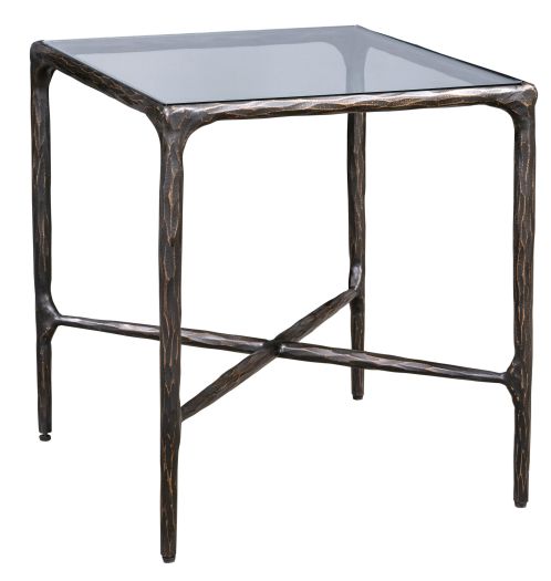 Round Silver End Table with Glass Top