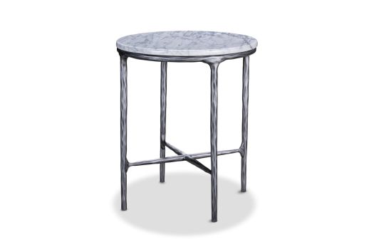 Round Silver Side Table with Marble Top