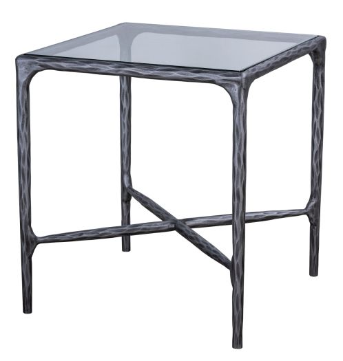 Round Silver End Table with Glass Top