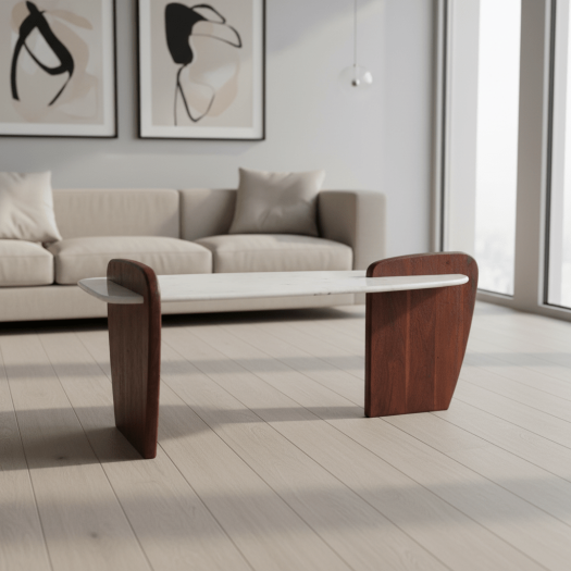 MARBLE/WOOD, 53 MODERN COFFEE TABLE, WHITE KD