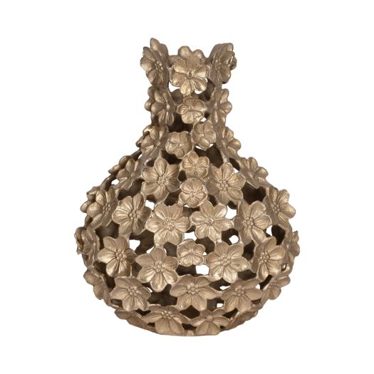 Metal, 15 Cut-out Flower Vase, Champagne