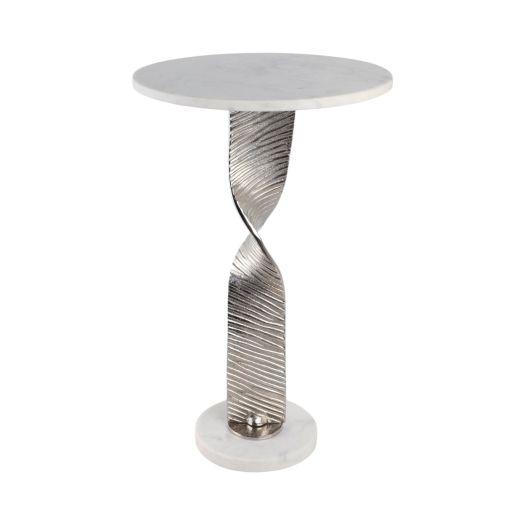 Metal,24"twisted Base Accent Table,white/silver Kd