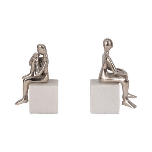 METAL/MARBLE S/2 SITTING LEG UP BOOKENDS, SILVER