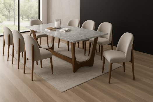 Morgans Grey Marble Dining Table 8 Seater SET