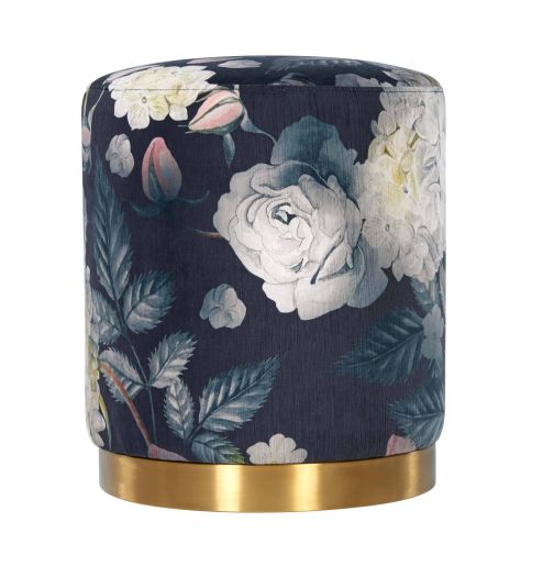 Opal Floral Velvet Ottoman with Gold Base