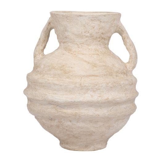 PAPER MACHE, VASE WITH HANDLES, WHITE