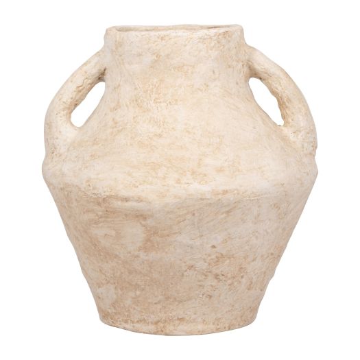 PAPER MACHE, VASE WITH HANDLES, WHITE