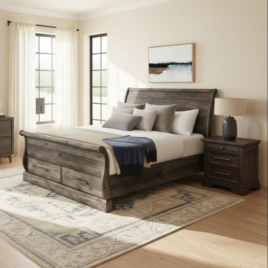Park Ridge Queen Sleigh Storage Bed in Charcoal