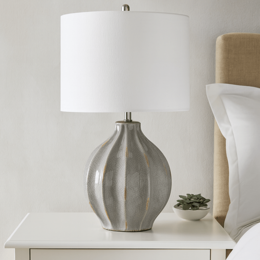 PERRY TABLE LAMP28''HT., CERAMICGREY CERAMIC FINIS