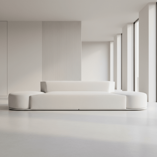 Petra Oyster Sofa With Two Swivel Ottomans