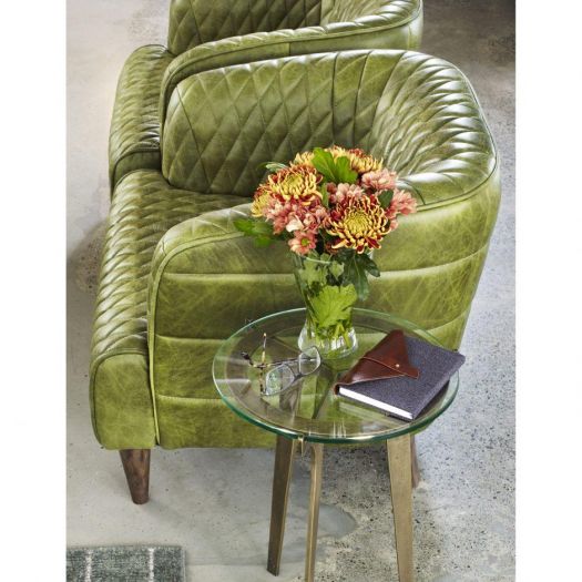 Magdelan Tufted Leather Arm Chair Emerald