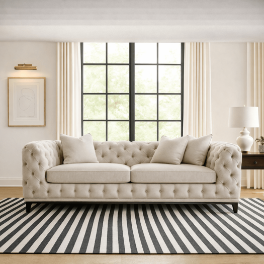 Plain Tuft 3 Seater Sofa