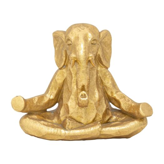 POLYRESIN 8 MEDITATING ELEPHANT, GOLD