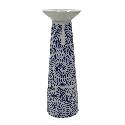 PORC, 12" CHINOISERIE VINES CANDLE HOLDER, BLUE/WH