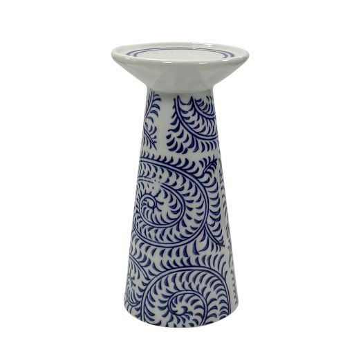 PORC, 8" CHINOISERIE VINES CANDLE HOLDER, BLUE/WHI